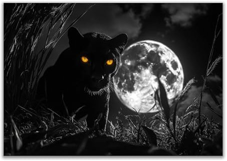 DMZPKZB schwarz weiss bilder, Leopard Vollmond Schwarz-Weiß Poster für Wohnzimmer Deko Leinwandbilder - 20x30cm Ungerahmt(Schwarz-Weiß)