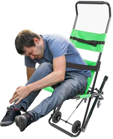 Elevador manual, silla de ruedas plegable con ruedas, reposacabezas ajustable y cinturones de seguridad, transporte de escaleras para uso en incendios, hasta 159 kg (verde)
