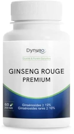 Ginseng Rouge Premium 200 mg - Haute Concentration - Ginsénosides 10% & Ginsans 6% - Vitalité, Énergie, Endurance, Fonctions Cognitives - Pureté & Qualité Optimales - 60 Gélules (1 à 2 Mois) - Dynveo
