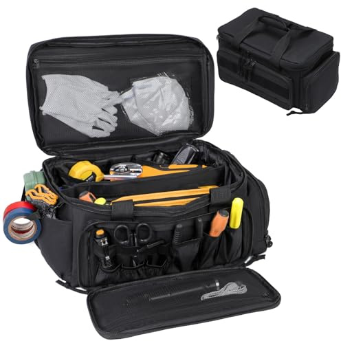 Sac à Outils Poches Multiples Sacoche d'outils Robuste Grande Ouverture Sac de Rangement à Outil Organisateur Multifonction Sac Porte-outil pour Charpentier électricien Technicien Plombier, 38x22x19cm