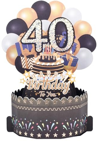 Pop Up Karte zum 40.Geburtstag,3D Schwarz Geburtstagskarte,40.Geburtstagskarte Karte für Männer