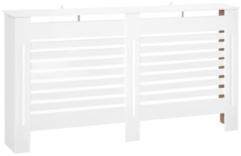 HOMCOM Cache-radiateur meuble moderne 172L x 19W x 81H cm blanc | MDF peint blanc, lamelles horizontales, pour salon, chambre
