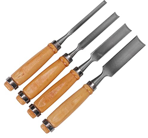 Set Scalpelli Manuali da Intaglio Legno in Acciaio Argento | Canale Semicircolare, 4 Lame di Spessori Vari, Anticolpo, Forte Truciolatura, Artisti, Principianti