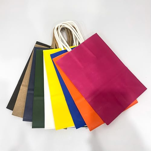 10 Sacchetti Regalo in Carta Kraft con Manici,Formato Piccolo 15x8x21cm,Sacchetti Regalo per Compleanno Bambini,Feste,Matrimoni,Natale,Sacchettini Regalo Piccoli,Shopper Carta (10 Colori)