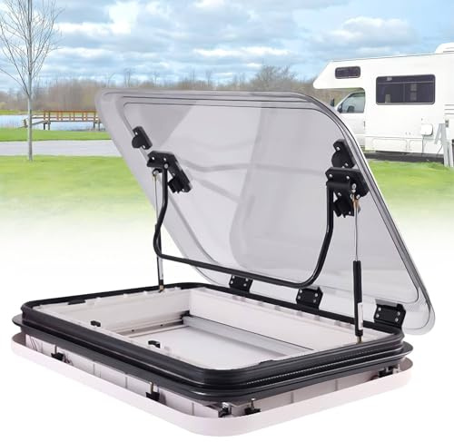 XRSMOU RV Caravan Roof Vent,Large Camper Roof Window,with LED Lights,Universal Vent Hatch,Easy To Clean (50x50cm)