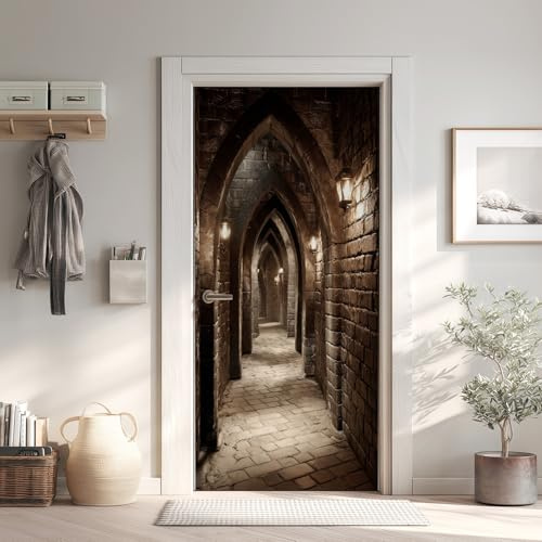 Kloster Bogen Türaufkleber, Torbögen Türfolie Selbstklebende Fototapete 85x200 cm, Tunnel Türposter Abnehmbar Türfolie PVC Für Tür Schlafzimmer Badezimmer Türaufkleber