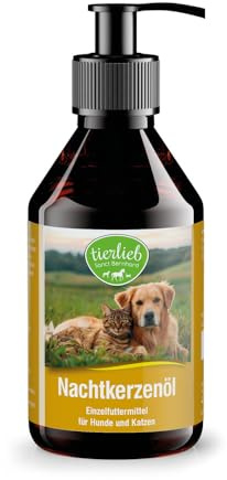 Sanct Bernhard tierlieb Nachtkerzenöl für Hunde und Katzen | 250 ml | Mit 9% Gamma-Linolensäure | Für eine gesunde Haut und EIN schönes Fell | Made in Germany