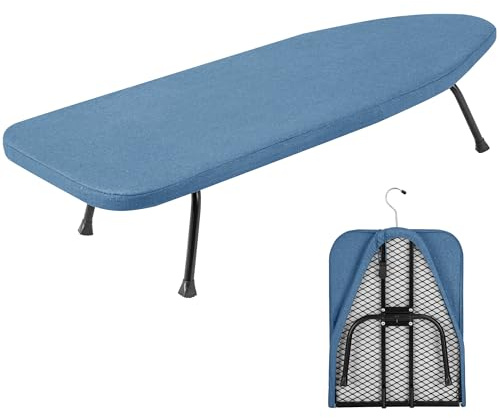 FREEAMG Klappbares Tisch-Bügelbrett 81x32cm, Blau | Aufhängbarer Bügelbrett mit Hochtemperaturbeständiger Abdeckung & Rutschfesten Füßen, Tischbügelbrett für Reise & Zuhause