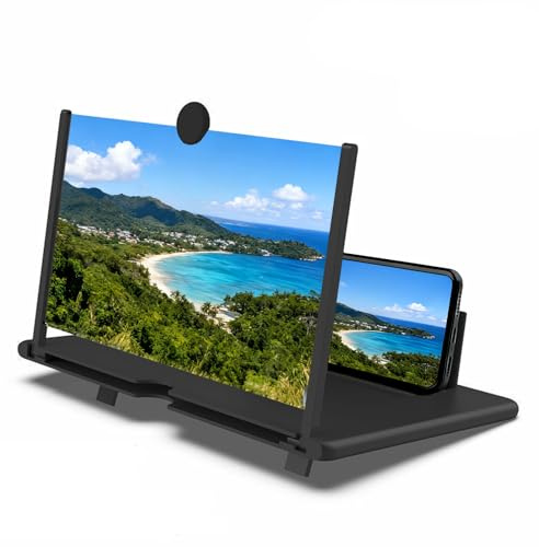 12 Screen Magnifier Newest Version, 3D Pull-Out HD Screen Phone Projector, Foldable Phone Stand with Screen Magnifier, for Watching Movies Playing Games, Supports All Smartphones (Black)