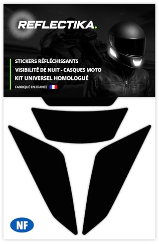 Kit Universel 4 Autocollants Stickers Rétro Réfléchissants Noir pour Casque Moto - Adhésifs Réfléchissants de Signalisation Homologués Normes Française - Visibilité de Nuit