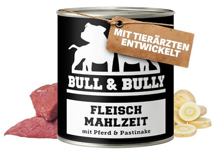 Hundefutter Nass 800g Fleischmahlzeit Pferd mit Pastinake | Tierärzten entwickeltes Hunde Nassfutter Premium Wet Dog Food mit hohem Fleischanteil für aktive Hunde von BULL & BULLY