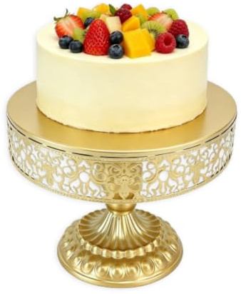 Kukyller Alzata per torta in metallo dorato, espositori per torta rotondi Espositore per dessert rotondo Vassoio per espositori per cupcake Vassoio per biscotti per feste di compleanno, (10 pollici)