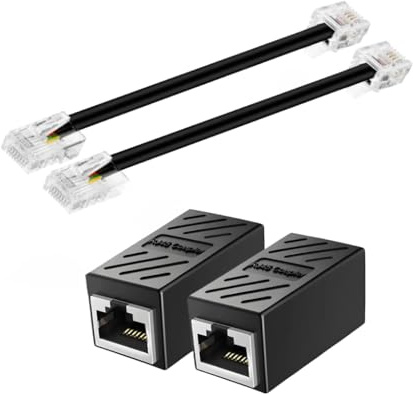 2 Pack RJ11 to RJ45 Adapter – 6P4C to 8P8C Telephone Cable Splitter Converter for ADSL Modem, Phone Line & Ethernet Patch Cord, 0.15m, Black