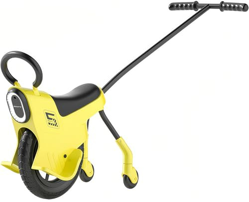 PRMTYUP 12-Zoll-2-In-1-Laufeinrad FüR Kleinkinder, Leichte EinräDer Mit Beleuchtung/Haltegriffen/StüTzräDern, Eltern-Kind-Schieberad/Schiebewagen, EinräDer & FahrräDer,Gelb