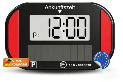 TEOV Disco de aparcamiento solar electrónico automático – Detección de tiempo basada en sensores, conforme a la normativa alemana StVO § 42, con autorización de la KBA (negro)