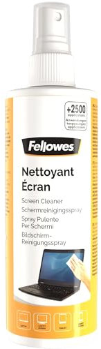 Fellowes Bildschirmreiniger, Reinigungsspray für TFT, LCD, CRT Monitore, Bildschirmfilter, Scanner, Laptopbildschirm und Tablet, antistatisch, 500+ Anwendungen, Inhalt: 250 ml