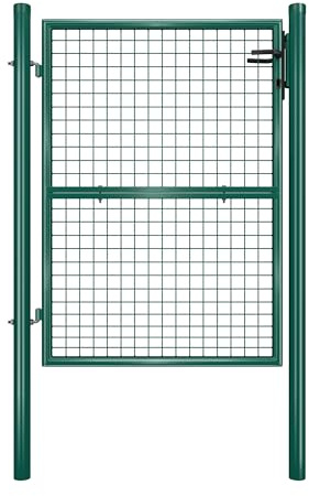 SONGMICS Portillon de Jardin Grillagé, en Acier Galvanisé, Clôture avec Serrure,Porte 106 x 125 cm (L x H), Tube Rond, Vert GGD175G