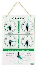 Targa Orario Di Lavoro In Pvc Bianca Con Catenella E Lancette 20x13