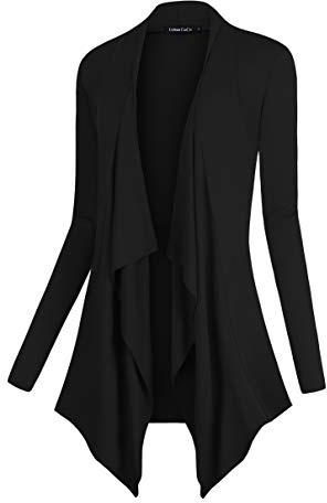 Urban CoCo Women's Drape Front Open Cardigan Long Sleeve Irregular Hem (XL, Black)