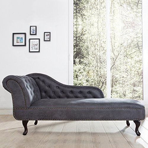 cagü edler Designklassiker Recamiere Winchester Grau Kunstleder im klassisch englischen Chesterfield-Stil