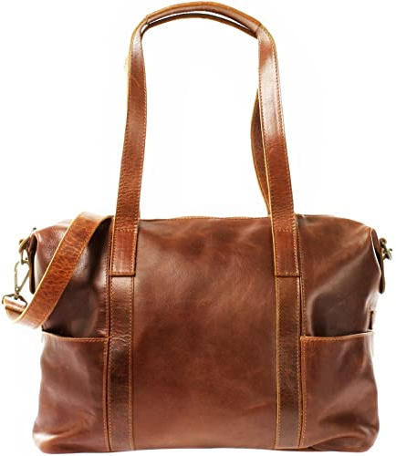 LECONI Shopper Vintage-Look Damen Henkeltasche Schultertasche Echt-Leder Natur Damentasche Ledertasche Umhängetasche Handtasche Leder 37x28x15cm LE0061