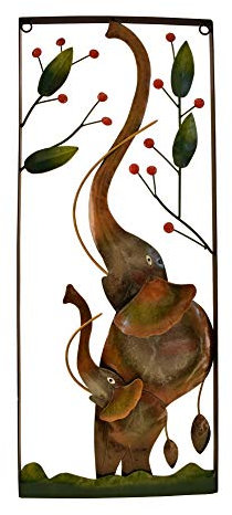 Wanddeko Elefant Wandbild Metall Deko Bild Elefanten Paar Kind Blume Wandschmuck