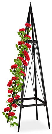 Relaxdays 2 x Rankhilfe, eckig, freistehend, Rosen, Tomaten, Wein, Garten, wetterfest, Eisen Rankobelisk, H: 132 cm, schwarz