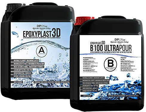 22,5 KG Epoxidharz EpoxyPlast 3D B100 ULTRA POUR 11 CM (110 MM) Gießhöhe für Rivertische I Ultra Diamantklar I Maximaler UV Schutz I Gießharz I Glasklar I Resin I Epoxi I EP I Tisch