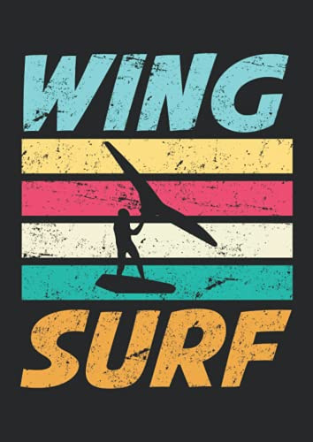 Notizbuch A4 kariert mit Softcover Design: Wing Foil Retro Vintage Wing Surf Wingsurfer Surf Foiler: 120 karierte DIN A4 Seiten