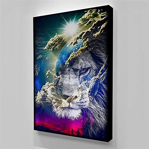 Leinwanddrucke Löwe Erde Wandkunstwerk Malerei Tier Abstrakte Dekoration Modulare Hd Poster Wohnzimmer Bilder 30x40cm (12x16in) Mit Rahmen