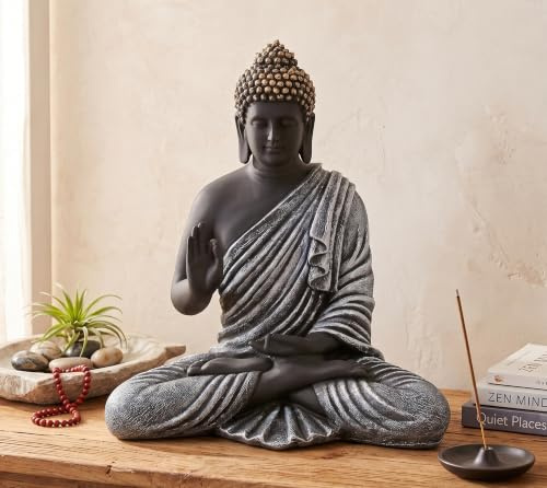 eSplanade Figura de resina de Buda meditador, decoración del hogar, estatua de ídolo Murti, estatua budista tibetana, 14 pulgadas de altura, tamaño grande