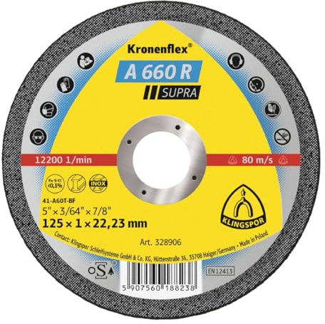 Klingspor 328906 A 660 R Lot de 25 disques à tronçonner droits 125 x 1 x 22,23 mm