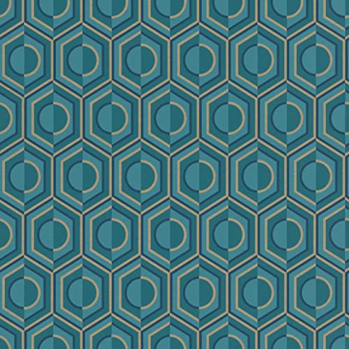 Rasch Carta da parati 710144 – Carta da parati in tessuto non tessuto con design geometrico, effetto retrò, petrolio e oro, della collezione Sophia, 10,05 m x 0,53 m (lunghezza x larghezza)
