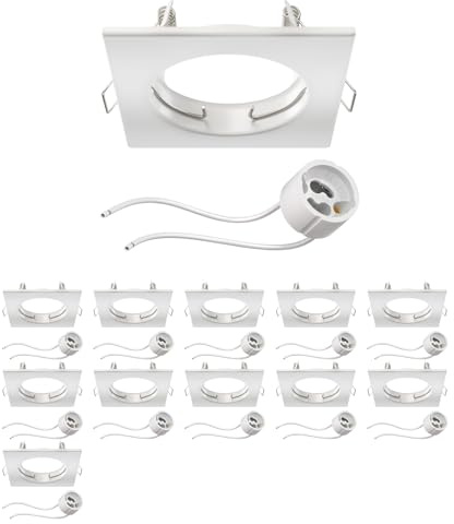 ledscom.de 12x Deckeneinbaurahmen RIR Einbaurahmen weiß matt eckig (LED/Halogen/GU10/MR16/PAR16/50mm) inkl. GU10 Fassung