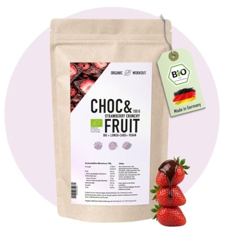 Bio Schoko Erdbeer Mix | Zartbitter Schokolade & gefriergetrocknete Erdbeeren – gesüßt mit Erythrit ohne Zuckerzusatz, Vegan – Zuckerfreie Schoko für Low-Carb & Keto Ernährung – zum Snacken