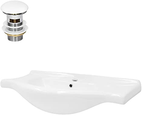 ML-Design Lavabo De Cerámica Blanco Brillante 860 x 215 x 515 mm Con Juego De Desagüe Con Rebosadero Válvula Pop Up 100 mm Altura Lavamanos Empotrado Moderno De Encimera Para Baño Aseo