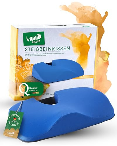 VitaL Kissen® – Orthopädisches Steißbeinkissen blau 8 cm – Ergonomisches Keilkissen für Stuhl & Auto – Entlastet Steiß, Rücken & Hüfte – Schmerzreduzierend & rutschfest – Für Büro, Reisen & Zuhause