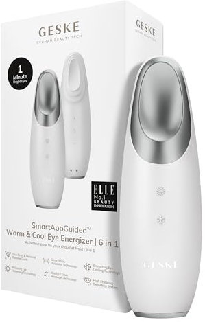 GESKE | SmartAppGuided™ Warm & Cool Eye Energizer | 6 in 1 | Masseur oculaire | Masseur anti-cernes | Supprimer les poches sous les yeux et les paupières tombantes | Massage électrique des yeux