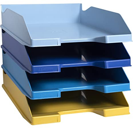 Exacompta 113202SETD 4er Pack Briefablage BeeBlue aus Recycling-Kunststoff DIN A4. Ideale Briefkörbe für Ihre Organisation. Stapelbare Ablagekörbe farbig sortiert Blauer Engel Combo Midi
