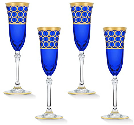 Lorren Home Trends Lot de 4 flûtes à champagne bleu cobalt avec anneaux dorés