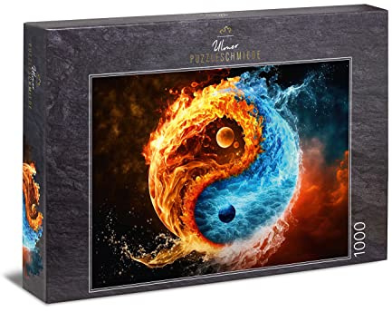 Ulmer Puzzleschmiede - Puzzle „Harmonie von Feuer und EIS“ - Kraftvolles Yin Yang Symbol als 1000 Teile Puzzle - Die Energie der Elemente - Intensives Erwachsenenpuzzle, Qualität Made in Germany