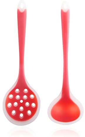 2 cucchiai grandi in silicone semitrasparente per zuppa, hotpot skimmer, schiumarola, resistenti al calore, senza BPA, mestolo da cucina per cucinare, mescolare, servire e scolare (rosso)