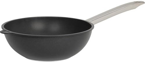 SKK große Antihaft Wok-Pfanne Ø 28 cm - induktionsgeeignet - runder Aluguss Asia Stielwok mit glattem Boden & Edelstahl Griff - Made in Germany