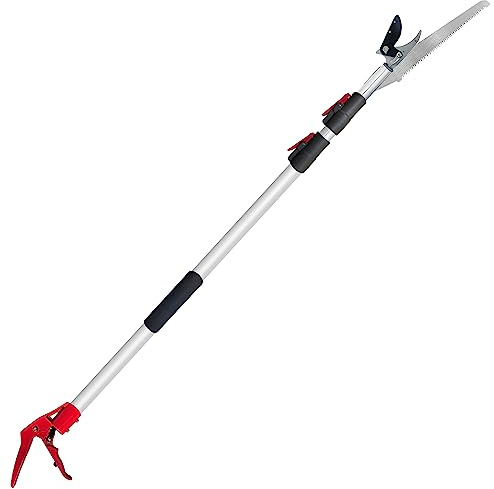 Prunrt - 4.5-10 ft telescopic tree trimmer with 3 sections adjustable length, cutting and clamping pruner, extendable pole saw, long handle fruit picker, branch cutter, mowers, mowers