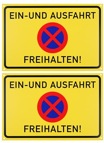 Verbotsschild Ein- und Ausfahrt freihalten!, 2 Stück, 30 x 20 cm, 1 mm starkes PVC Schild mit Bohrlöchern, Einfahrt Ausfahrt Parkverbot für Innen- und Außenbereich, Privatgrundstück Schilder
