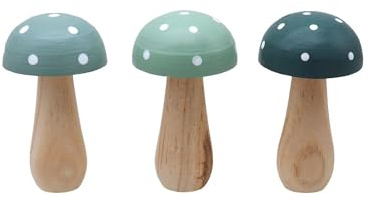 ZauberDeko Pilz Holz Salbei Grün Fliegenpilz Klein Groß Herbst Deko 3 Stück, Größe:Klein