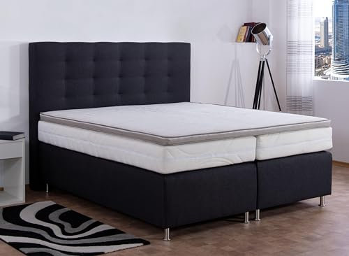AUKONA Boxspringbett Phönix 200x200, Dunkelgrau H4, 7 Zonen Taschenfederkern-Matratze, H2 H3 H4, Komfortschaum-Topper, Lieferung und Aufbau kostenlos