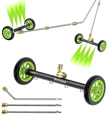 Heliwoo Unterwagen-Hochdruckreiniger-Aufsatz, 40,6 cm Hochdruckreiniger, Wasserbesen mit 4 Düsen, Doppelfunktions-Unterboden-Autowasch-Oberflächenreiniger mit 3 Verlängerungsstab- 4000 PSI
