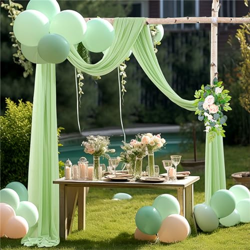 Lukery Hochzeit Vorhang Hochzeitsbogen, Querbehang Gardine Freihanddeko Himmelbett Vorhänge Stoff Tüll Transparent Voile Dekoration für Fotografie Party Hochzeit (75x1000cm（32FT）,25 Grün)