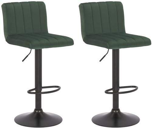 CLP 2er Set Barhocker Jamie I Gepolsterte Barstühle mit Samt-Bezug I Höhenverstellbare und drehbare Tresenhocker mit Rückenlehnen, Farbe:grün